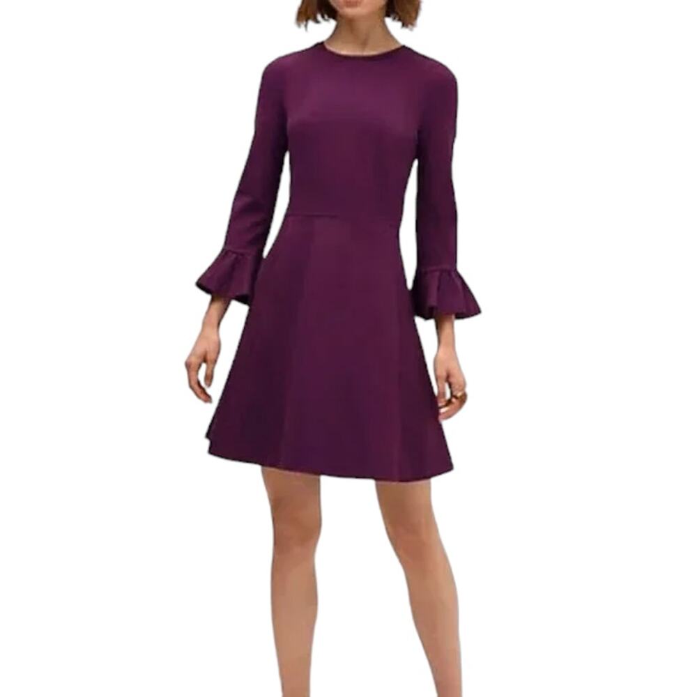 Kate Spade Bell Sleeve Ponte Purple Fit Flare Pockets Dress Size Medium